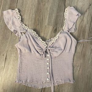 Princess Polly cropped lavender eyelet top